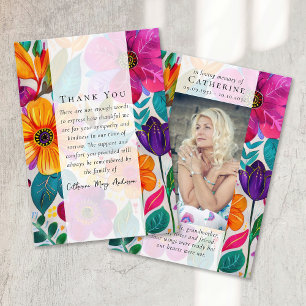 Cartão De Agradecimento Bright Floral Photo Sympathy Funeral Memorial
