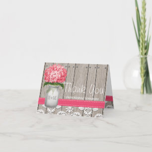 Cartão De Agradecimento Bright Pink Hydrangea Monogram Mason Jar Thank You