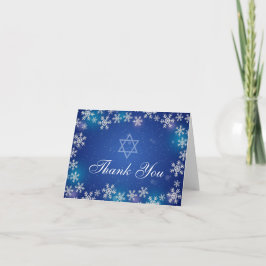 Cartão De Agradecimento Bright Snowflake Blue Winter Bat Mitzvah Obrigado