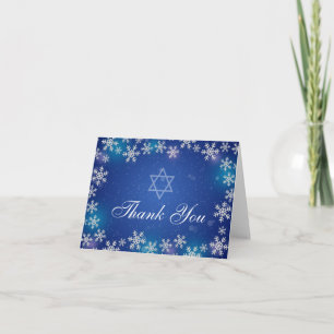 Cartão De Agradecimento Bright Snowflake Blue Winter Bat Mitzvah Obrigado