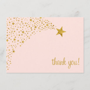 Cartão De Agradecimento Brilha, Pequena Estrela, Rosa, Dourado Obrigado
