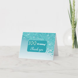 Cartão De Agradecimento Brilhante Azul Teal, 100º Aniversário Obrigado