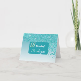 Cartão De Agradecimento Brilhante Azul Teal, 18º Aniversário Obrigado