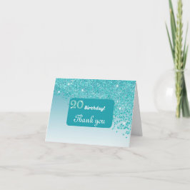 Cartão De Agradecimento Brilhante Azul Teal, 20 Aniversário Obrigado