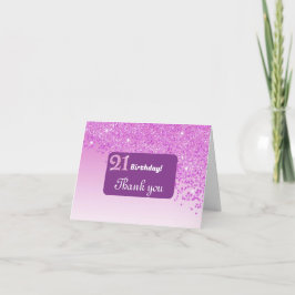 Cartão De Agradecimento Brilhante Rosa, aniversário de 21 anos Obrigado