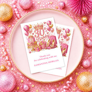 Cartão De Agradecimento Brilhante Rosa Dourado Rosa Ouro 30º Aniversário O