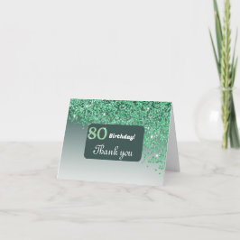 Cartão De Agradecimento Brilhante Verde, 80 Aniversário Obrigado