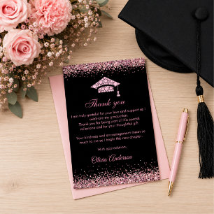 Cartão De Agradecimento Brilhantes Rosas Elegantes Obrigado pela Formatura