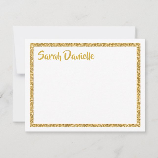 Cartão De Agradecimento Brilho branco e Dourado Obrigado Flor (Frente)