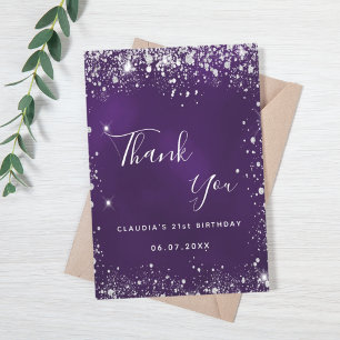Cartão De Agradecimento Brilho cintilante prateado roxo elegante