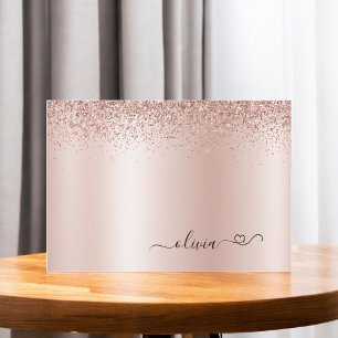 Cartão De Agradecimento Brilho Cor-de-rosa Dourado Rosa Coração Monograma 