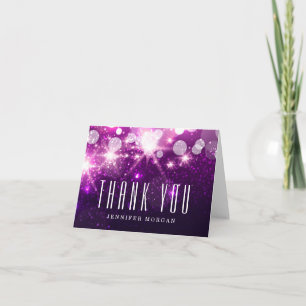 Cartão De Agradecimento Brilho de Glitter Roxo Obrigado