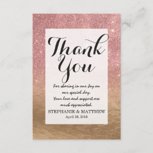 Cartão De Agradecimento Brilho Dourado cor-de-rosa inclinação desintegra