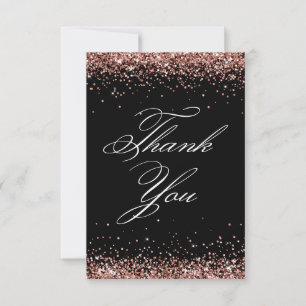 Cartão De Agradecimento Brilho Dourado Rosa Preto Elegante 40º Aniversário
