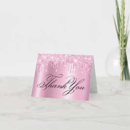 Cartão De Agradecimento Brilho Falso Rosa Claro com Efeito Ombre de Glitte