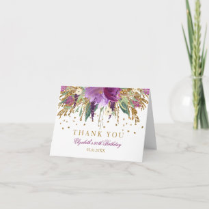 Cartão De Agradecimento Brilho Floral Amethisto 90º Aniversário Obrigado