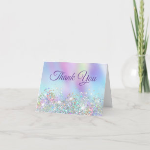 Cartão De Agradecimento Brilho Holo Feminino Aqua Roxo Iridescente