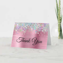 Cartão De Agradecimento Brilho Holo Rosa Feminino