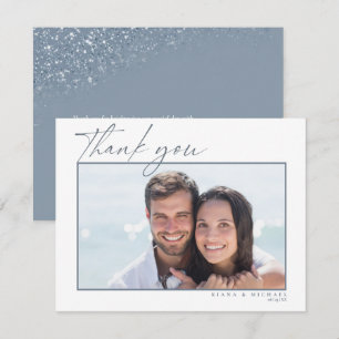 Cartão De Agradecimento Brilho Obrigado Casamento Pó Azul ID889