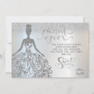 Cartão De Agradecimento Brilho Prateado Bokeh Ombre, Vestido Doce Dezesset