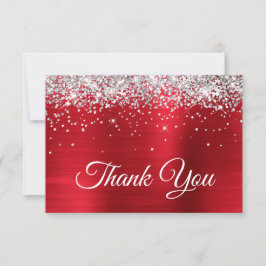 Cartão De Agradecimento Brilho Prateado Glitter Vermelho Seda Ombre Foil