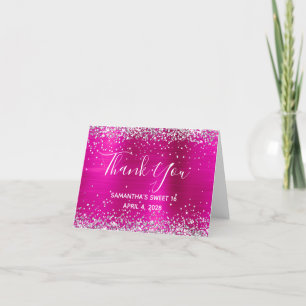 Cartão De Agradecimento Brilho Prateado Rosa Quente Foil Sweet 16