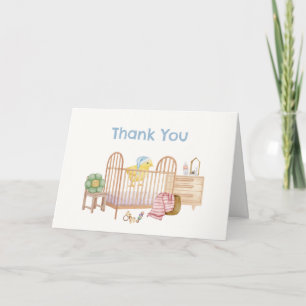 Cartão De Agradecimento Brinquedos de Berçário Azul Frango Baby Shower