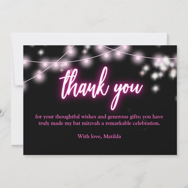 Cartão De Agradecimento Broche de Bat Mitzvah Neon Temático (Frente)
