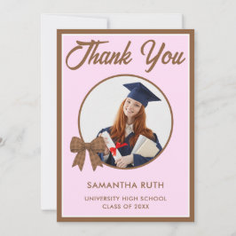 Cartão De Agradecimento Brown Gingham Bow Photo Graduation