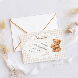 Cartão De Agradecimento Brown Gingham Teddy Bear Neutral Baby Shower Paper