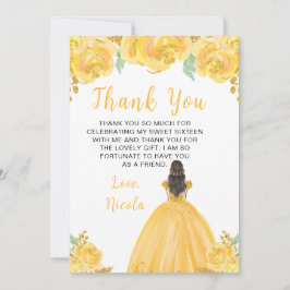 Cartão De Agradecimento Brown Hair Princess Gold Floral Sweet Sixteen 
