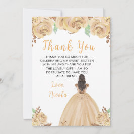 Cartão De Agradecimento Brown Hair Princess Peach Floral Sweet Sixteen 