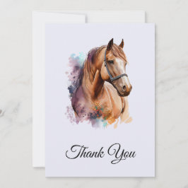 Cartão De Agradecimento Brown Horse head Portrait in Watercolor