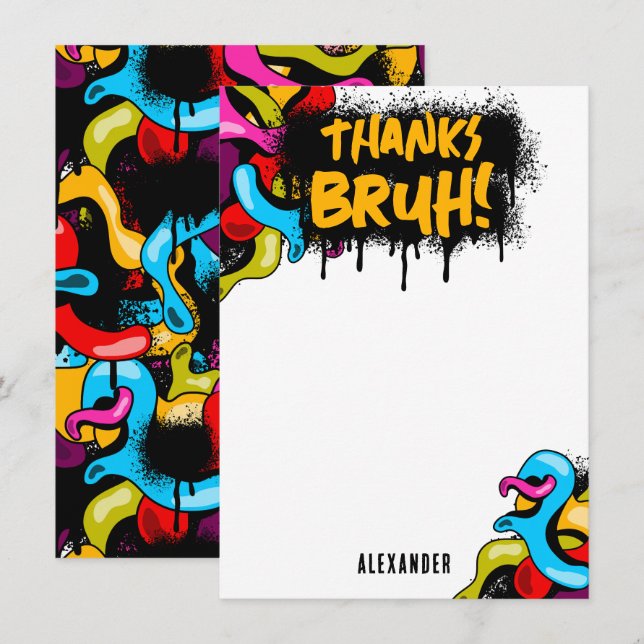 Cartão De Agradecimento Bruh Neon Graffiti Hip Hop Street Art Kids (Frente/Verso)