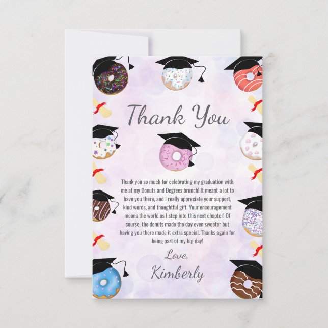 Cartão De Agradecimento Brunch de Formatura Donuts e Diplomas (Frente)