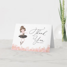 Cartão De Agradecimento Brunette Ballerina em Black Dress Floral Birthday