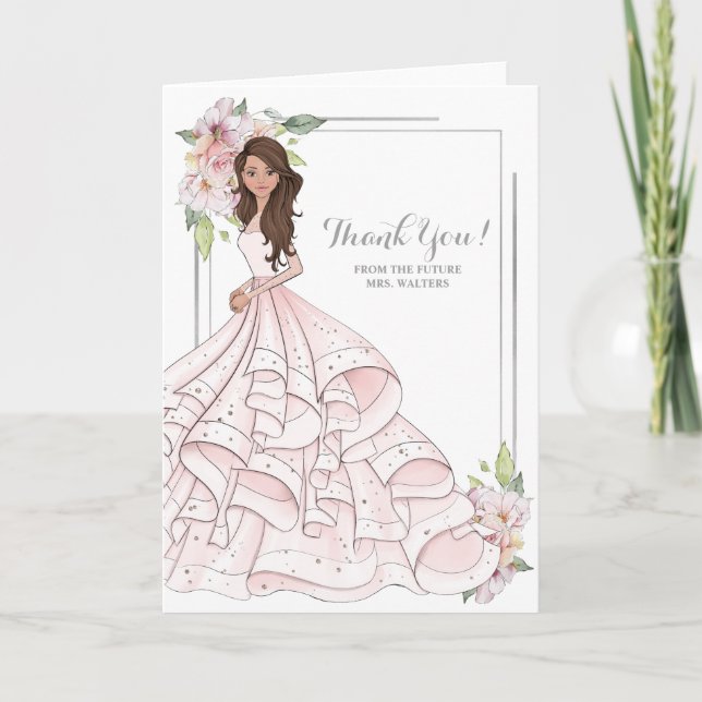 Cartão De Agradecimento Brunette Bride Chá de panela Future Sra. (Frente)