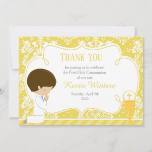 Cartão De Agradecimento Brunette First Communion Damask