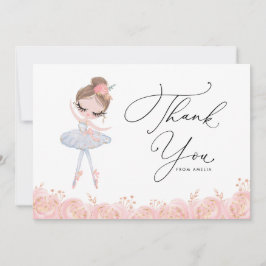 Cartão De Agradecimento Brunette Girl Ballerina no aniversário do vestido 