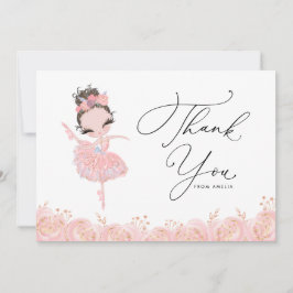 Cartão De Agradecimento Brunette Girl Ballerina no Aniversário do Vestido 