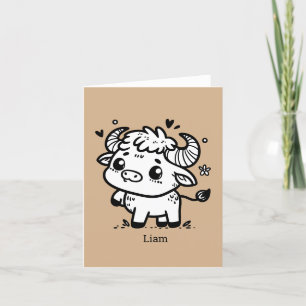 Cartão De Agradecimento Búfalo Fofo Bebê - Animal de Fazenda Kawaii