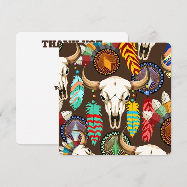 Cartão De Agradecimento Buffalo Skull Native American Emblem (Frente/Verso)