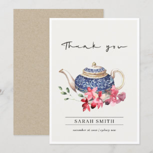 Cartão De Agradecimento Bule Chaleira de aguarela floral chá vermelho fest