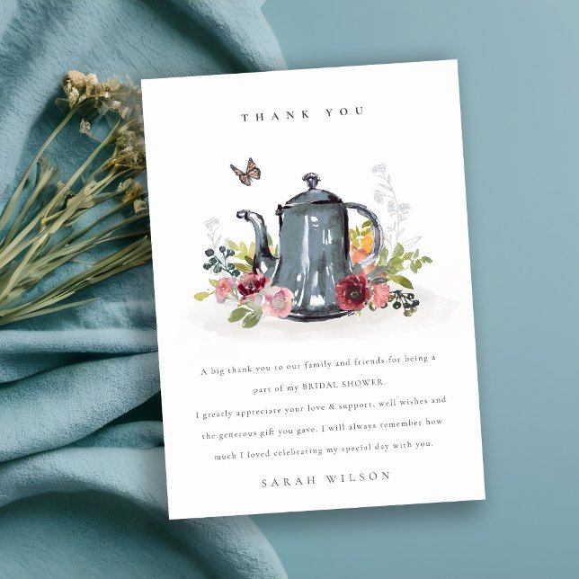 Cartão De Agradecimento Bule Chaleiras de Chá de Flores Rosadas Encantador (Criador carregado)