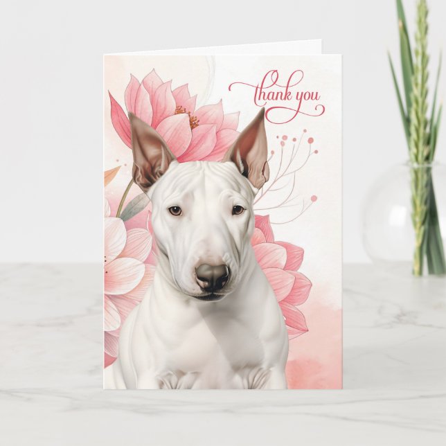 Cartão De Agradecimento Bull Terrier Dog Soft Pink Botanical Blooms (Frente)