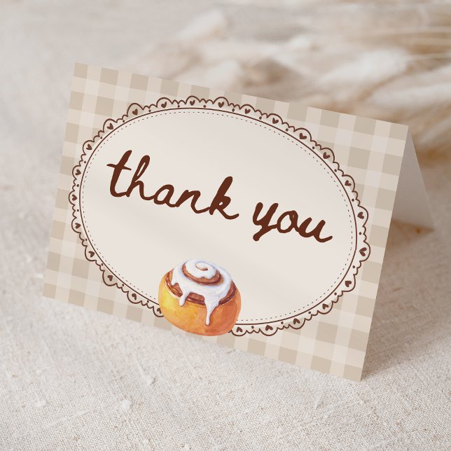 Cartão De Agradecimento Bun in the Oven Gingham Bakery Baby Shower  (Criador carregado)