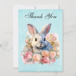 Cartão De Agradecimento Bunny with a Garland of Roses Cute
