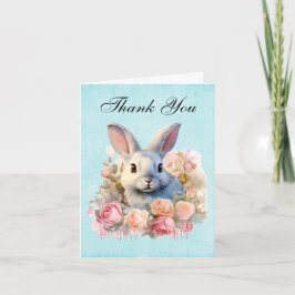 Cartão De Agradecimento Bunny with a Garland of Roses Cute