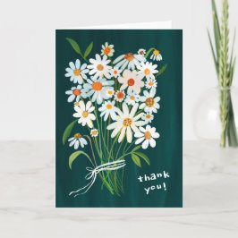 Cartão De Agradecimento Buquê Daisy Pintado Flores de Gouache Verde