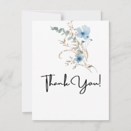 Cartão De Agradecimento buquê de flores aquarela azul empoeirado rústico
